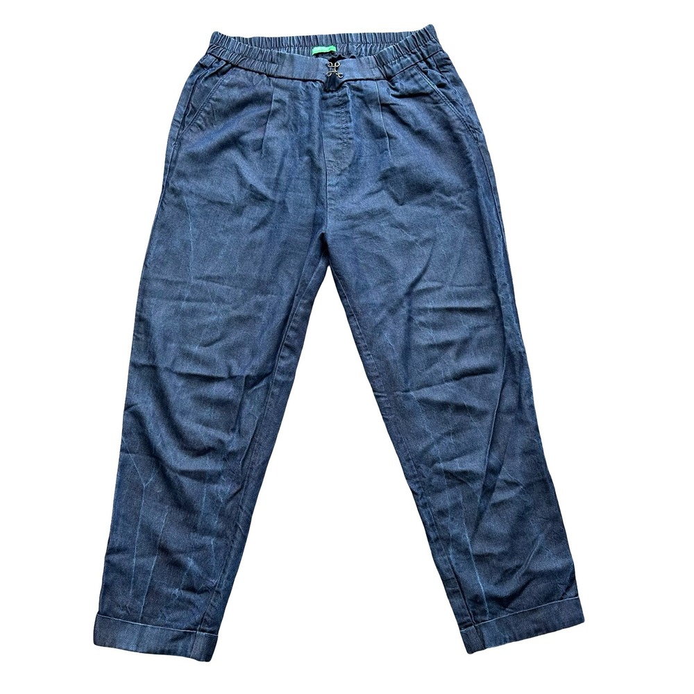 United Colors of Benetton Pants Size S Navy Blue Denim High-Rise Elastic Waist